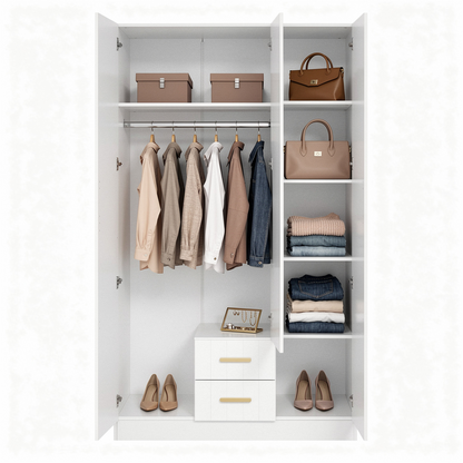 BUDAPEST THREE DOOR WARDROBE - WHITE - VJ PANEL - BRASS