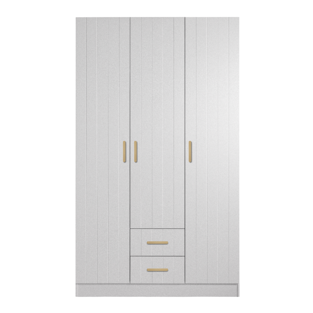 BUDAPEST THREE DOOR WARDROBE - WHITE - VJ PANEL - BRASS