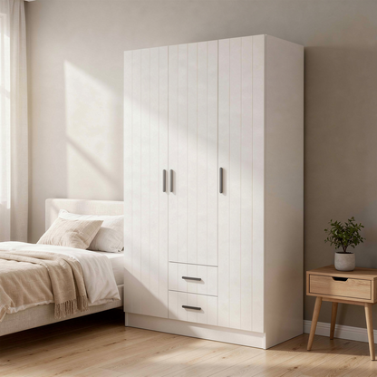 BUDAPEST THREE DOOR WARDROBE - WHITE - VJ PANEL - BLACK