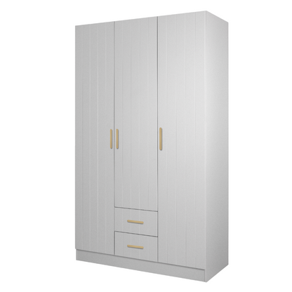 BUDAPEST THREE DOOR WARDROBE - WHITE - VJ PANEL - BRASS