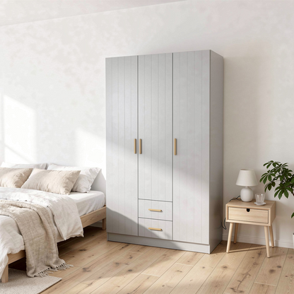 BUDAPEST THREE DOOR WARDROBE - WHITE - VJ PANEL - BRASS