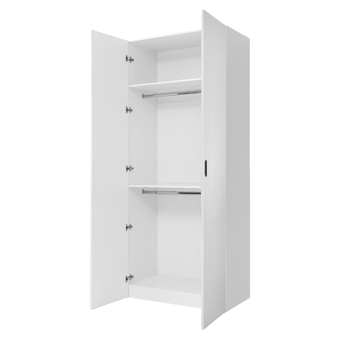 BUDAPEST TWO DOOR HANGING WARDROBE - WHITE - VJ PANEL - BLACK