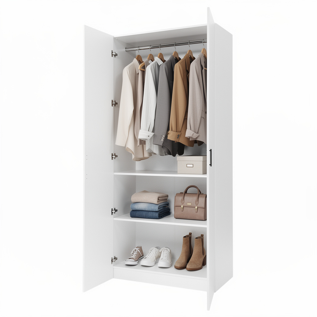 BUDAPEST TWO DOOR HANGING WARDROBE - WHITE - VJ PANEL - BLACK
