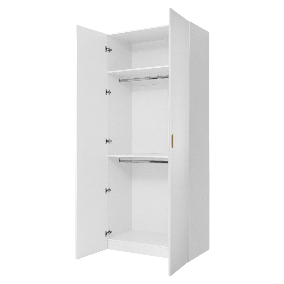 BUDAPEST TWO DOOR HANGING WARDROBE - WHITE - VJ PANEL - BRASS