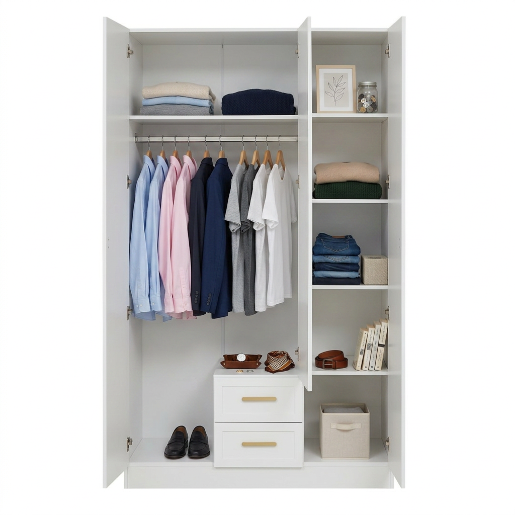 BUDAPEST THREE DOOR WARDROBE - WHITE - HAMPTONS - BRASS