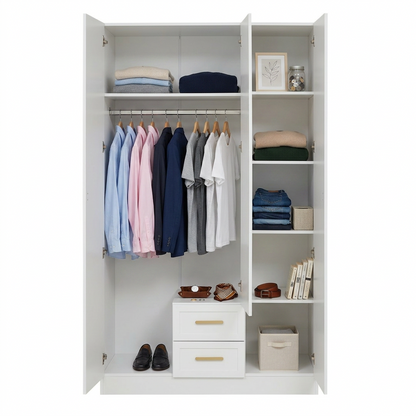 BUDAPEST THREE DOOR WARDROBE - WHITE - HAMPTONS - BRASS